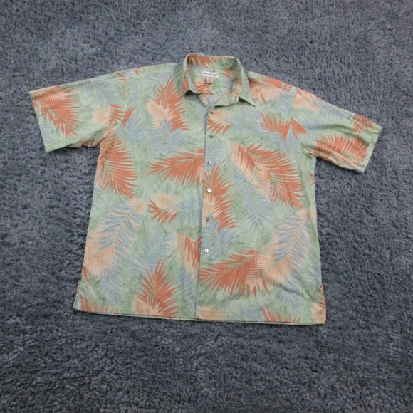 Norm Thompson Tori Richard Shirt Mens XL Green Orange Leaf Print Hawaiian Cotton - Picture 1 of 10